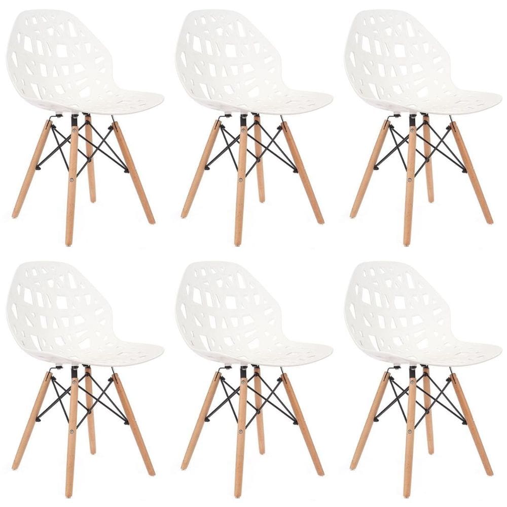 Kit 6 Cadeiras Akron Eames - Pés de Madeira