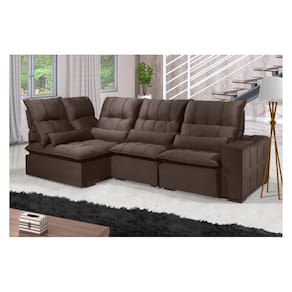 Sofá Retrátil Reclinável ELLOA DE CANTO COM CHAISE 3.85 x 1.80m ESTILO ESTOFADOS - França Velusoft COR "MARROM"