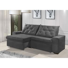 Sofá Retrátil e Reclinável 2.50m ESTILO ESTOFADOS - EUROPA com SoftGel D33 Velupluma "Cinza"
