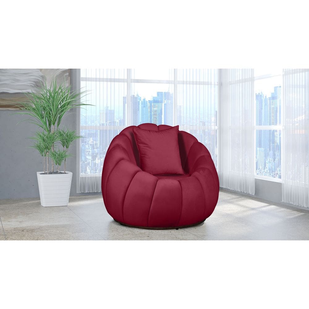Poltrona Decorativa Concha Giratória Almofada Veludo Vermelho - Londrilar