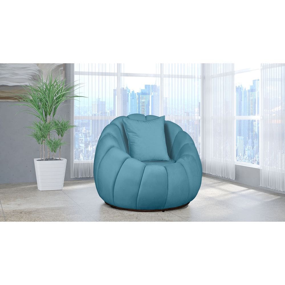 Poltrona Decorativa Concha Giratória Almofada Veludo Azul Turquesa - Londrilar