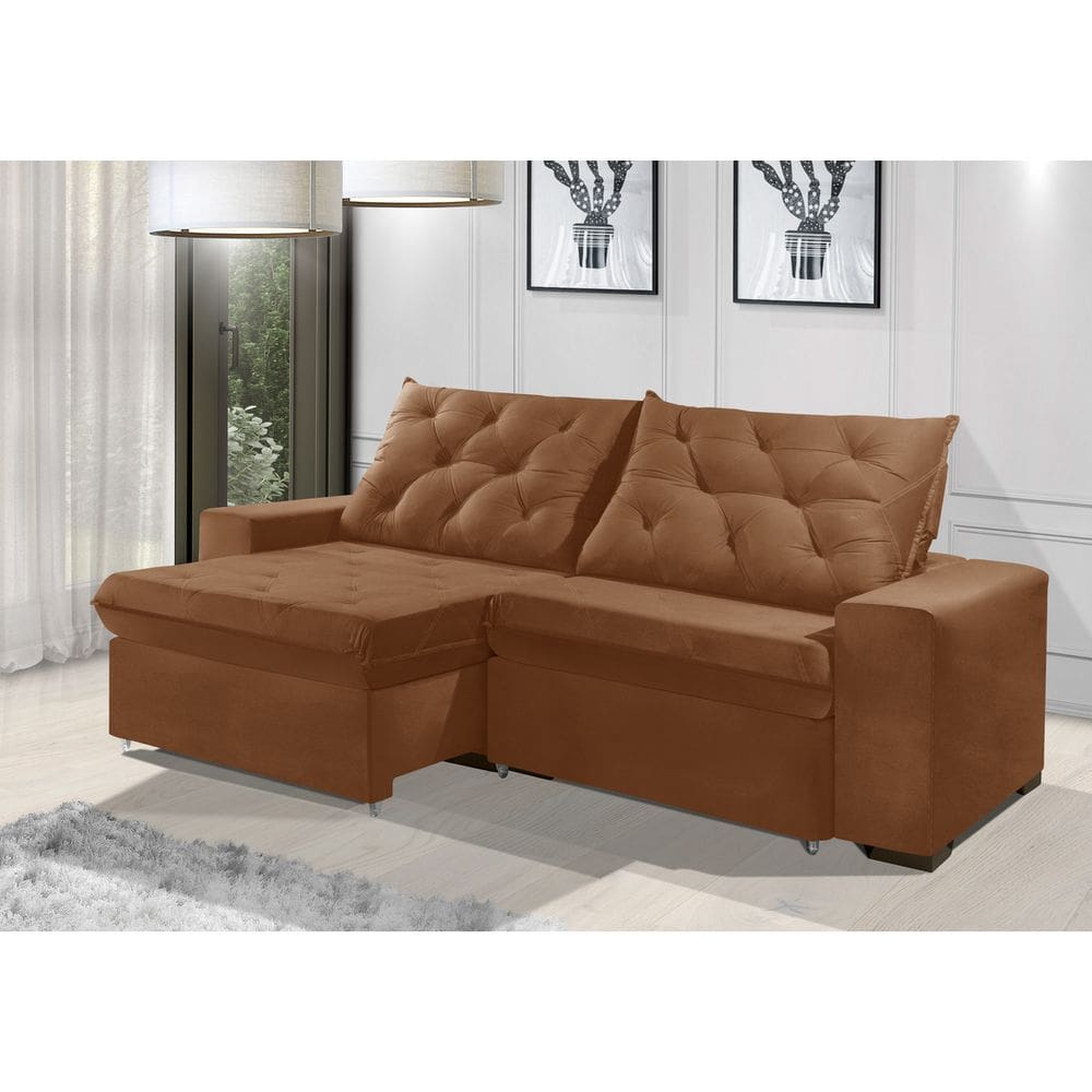 Sofá Retrátil e Reclinável 1,90m ESTILO ESTOFADOS - EUROPA com SoftGel D33 Velupluma "Terracota"