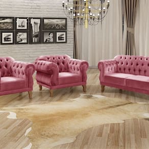 Conjunto Sofá Duquesa Chesterfield 2 Lugares e 2 Poltronas Rosa