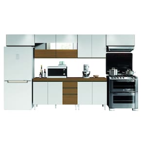 Armário de Cozinha Completa com Vidro Reflecta 11 Portas 2 Gavetas Clara Atacama/Branco Aramóveis