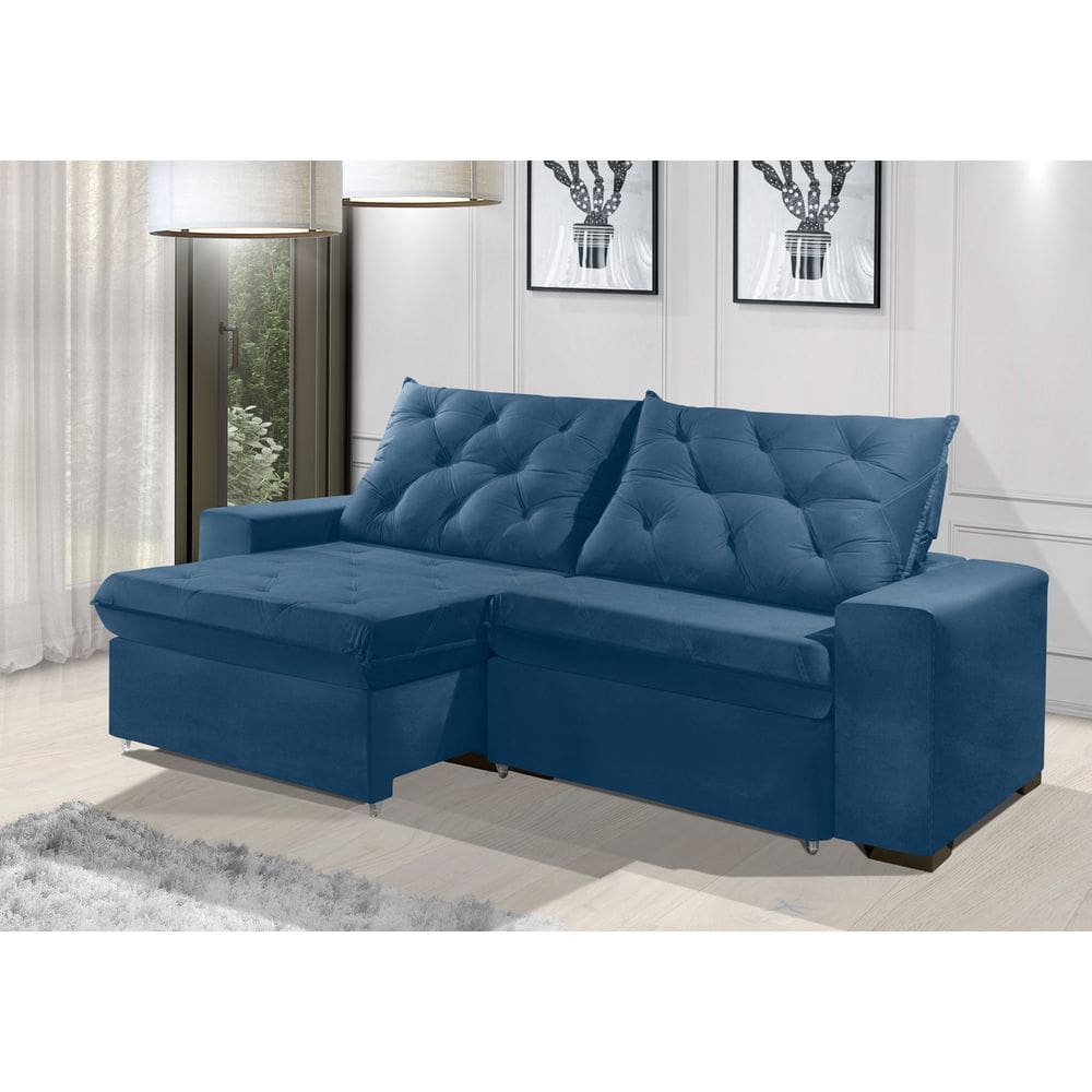 Sofá Retrátil e Reclinável 2.50m ESTILO ESTOFADOS - EUROPA com SoftGel D33 Velupluma "Azul"