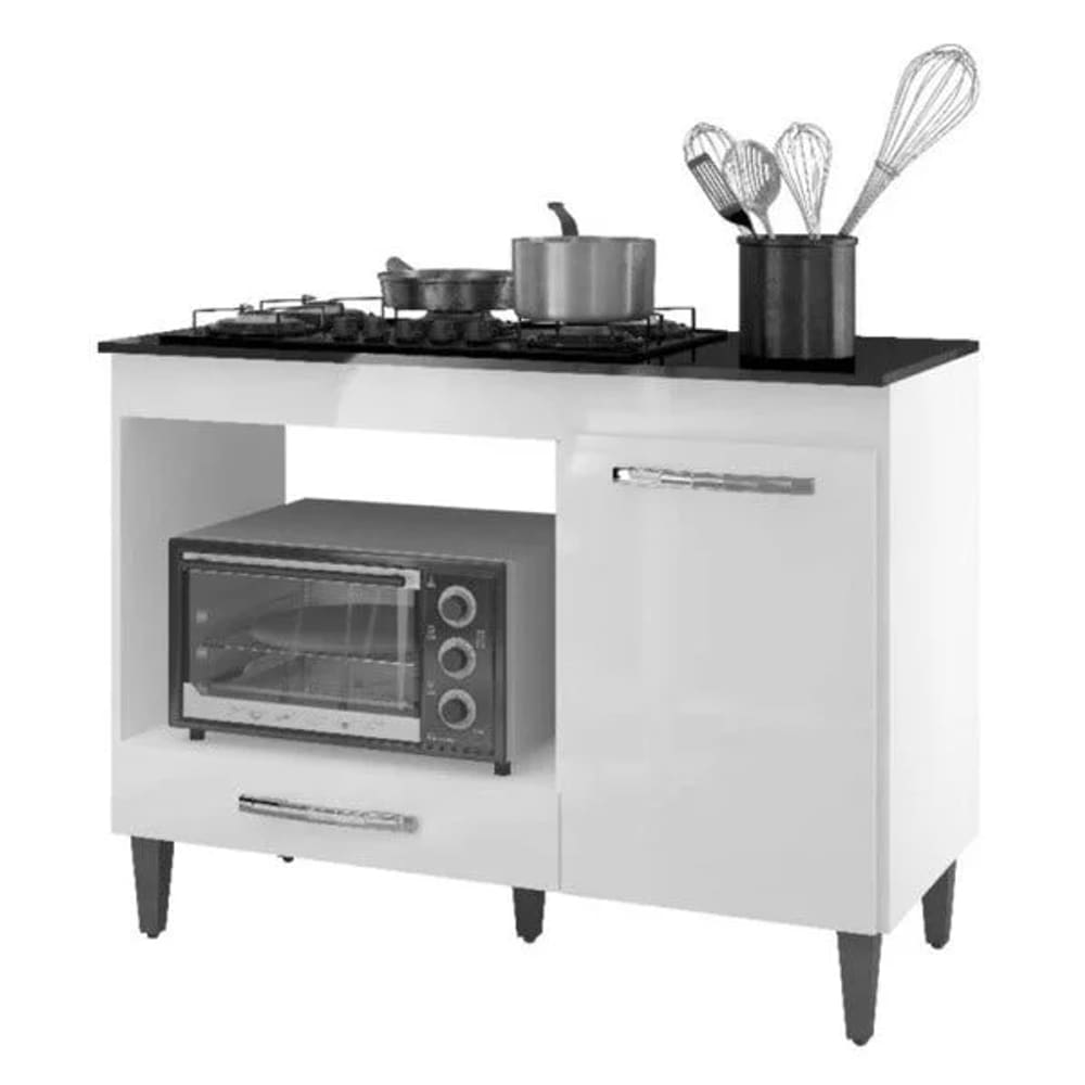 Balcão para Cooktop 5 Bocas e Forno Micro-ondas Carla Branco - Ajl