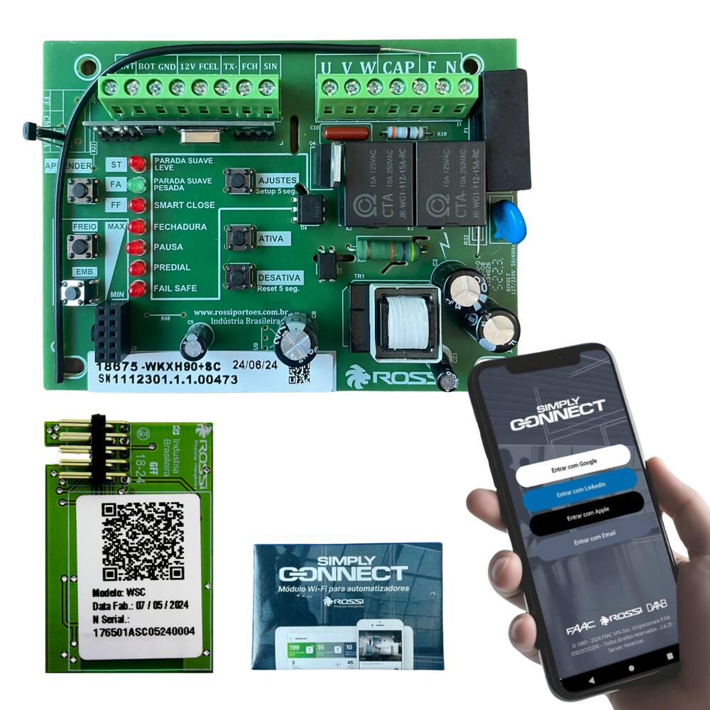 Kit Placa Central Wkxh90 Simply Connect Para Portão Wifi Rossi