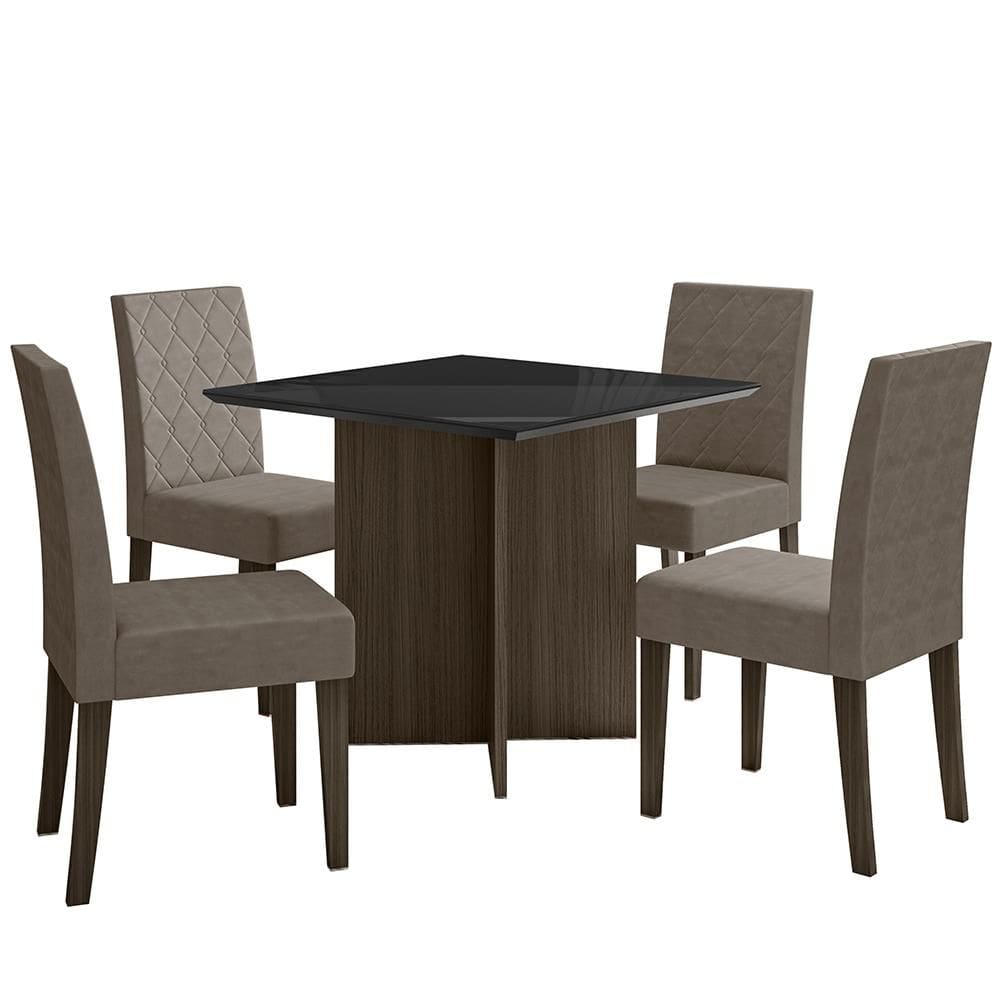 Kit Mesa de Jantar Helo Com Vidro 90x90 com 4 Cadeiras Jade