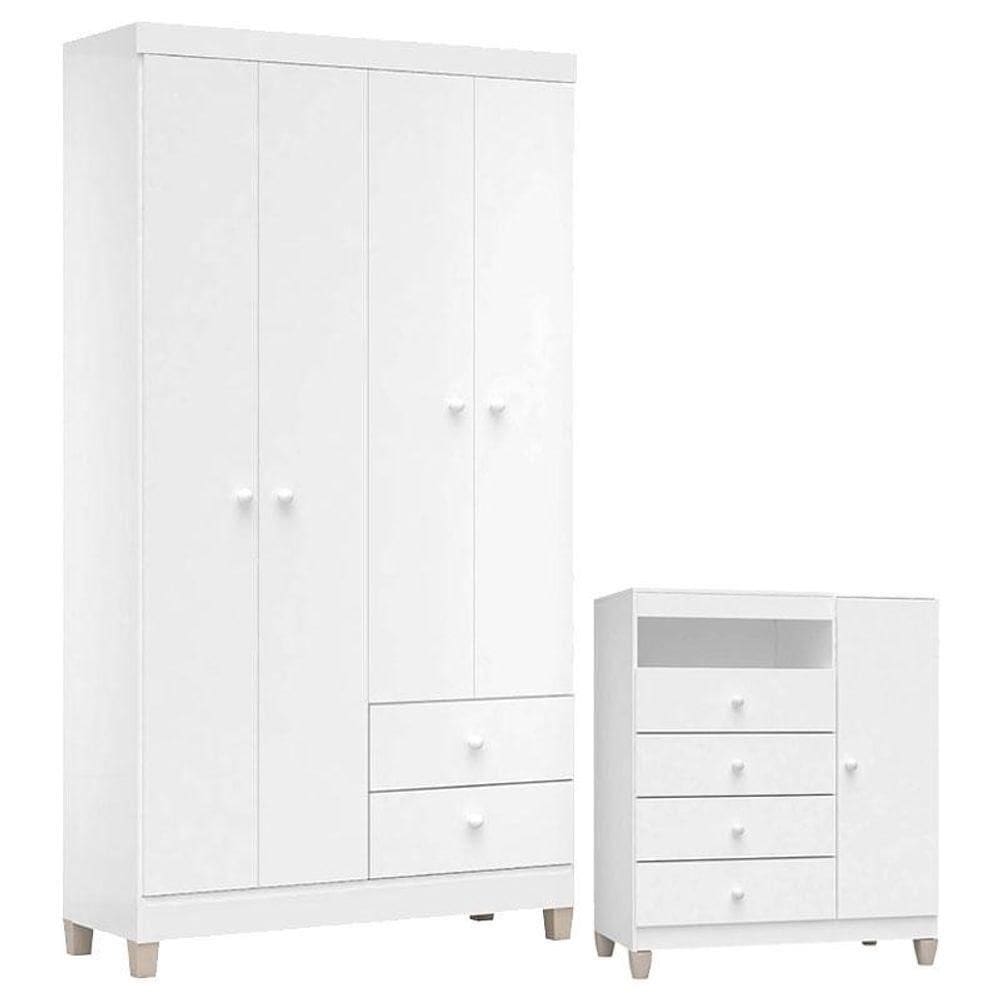 Cômoda E Guarda Roupa 4 Portas Ternura Baby Branco Flex - Incorplac