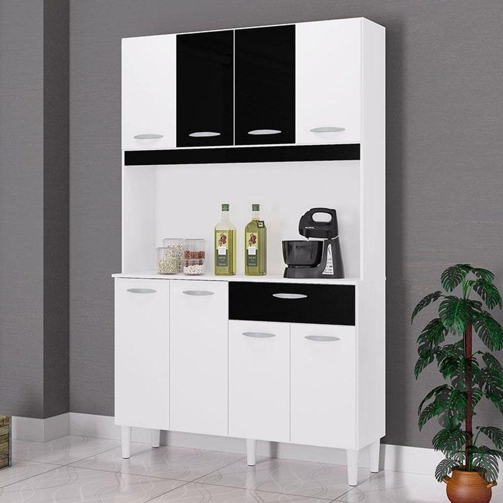 Cozinha Ambiente Kit Cassia 8 Portas Branco Preto - Poquema
