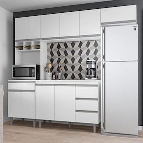 Cozinha Com Balcão E Tampo 120 Cm Ambiente Andréia Branco Brilho - Ajl
