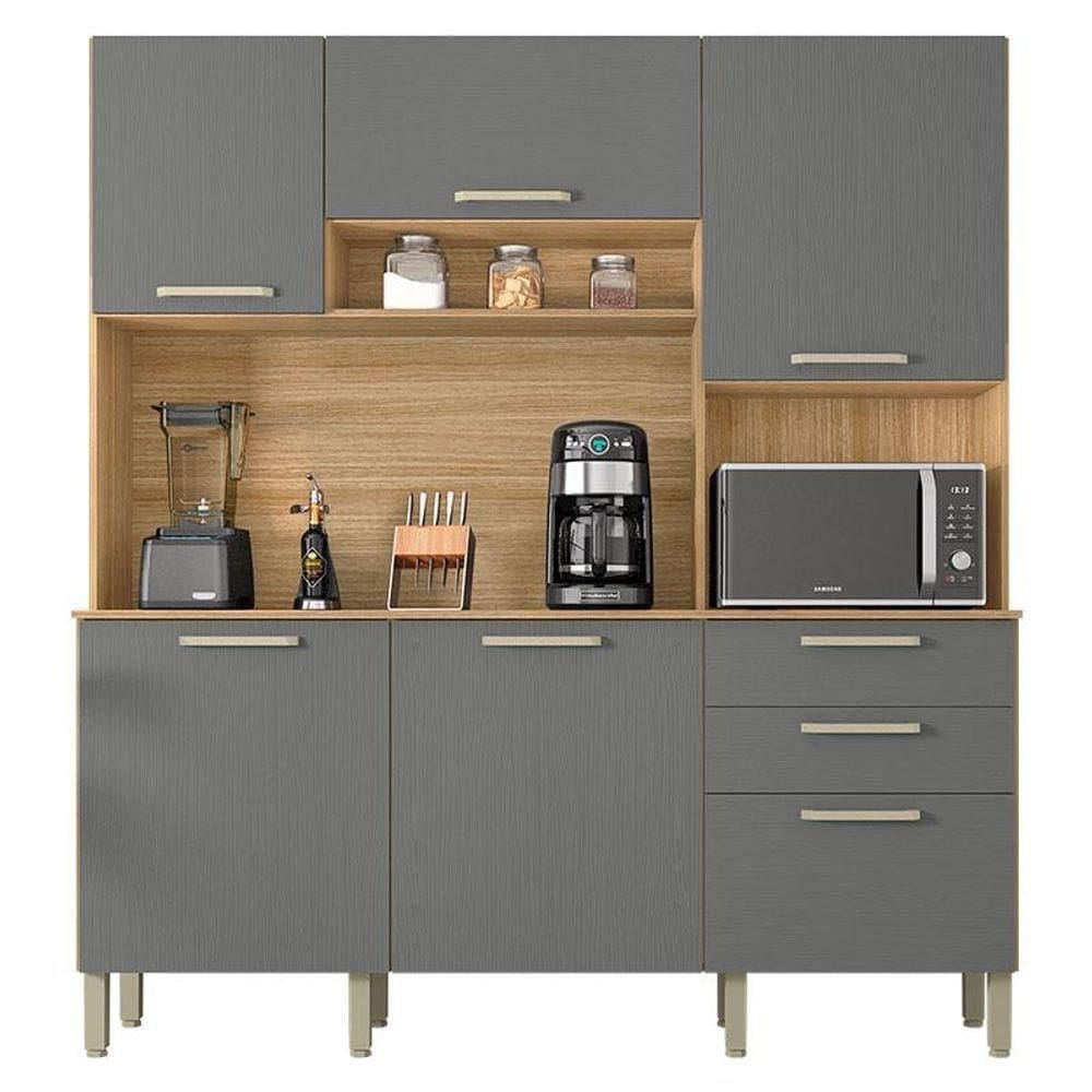 Cozinha Ferrara 6 Portas E 2 Gavetas Freijó Gris - Kits Paraná