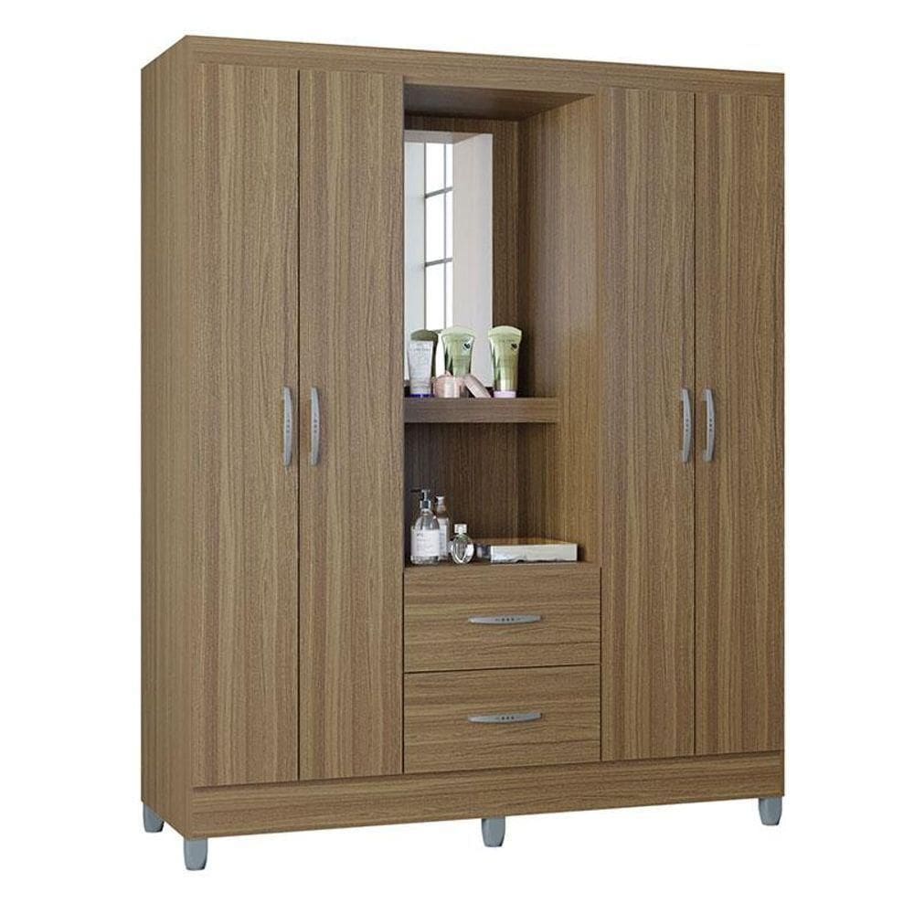 Guarda Roupa Solteiro Cordoba 4 Portas Castanho - Poquema