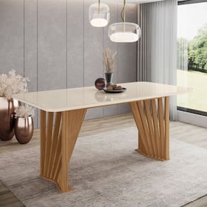 Mesa de Jantar com Tampo Mdf e Vidro com Canto Arredondado 180 Cm Adriana Marrom/Off White