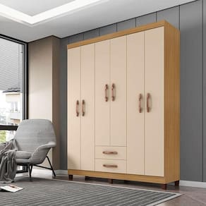 Guarda Roupa Casal Ambiente Mogi 6 Portas Carvalho Americano Off White - Incorplac