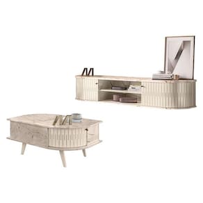 Rack Bancada Suspensa Algarve Com Mesa De Centro Indianápolis Calacata Off White - Madetec