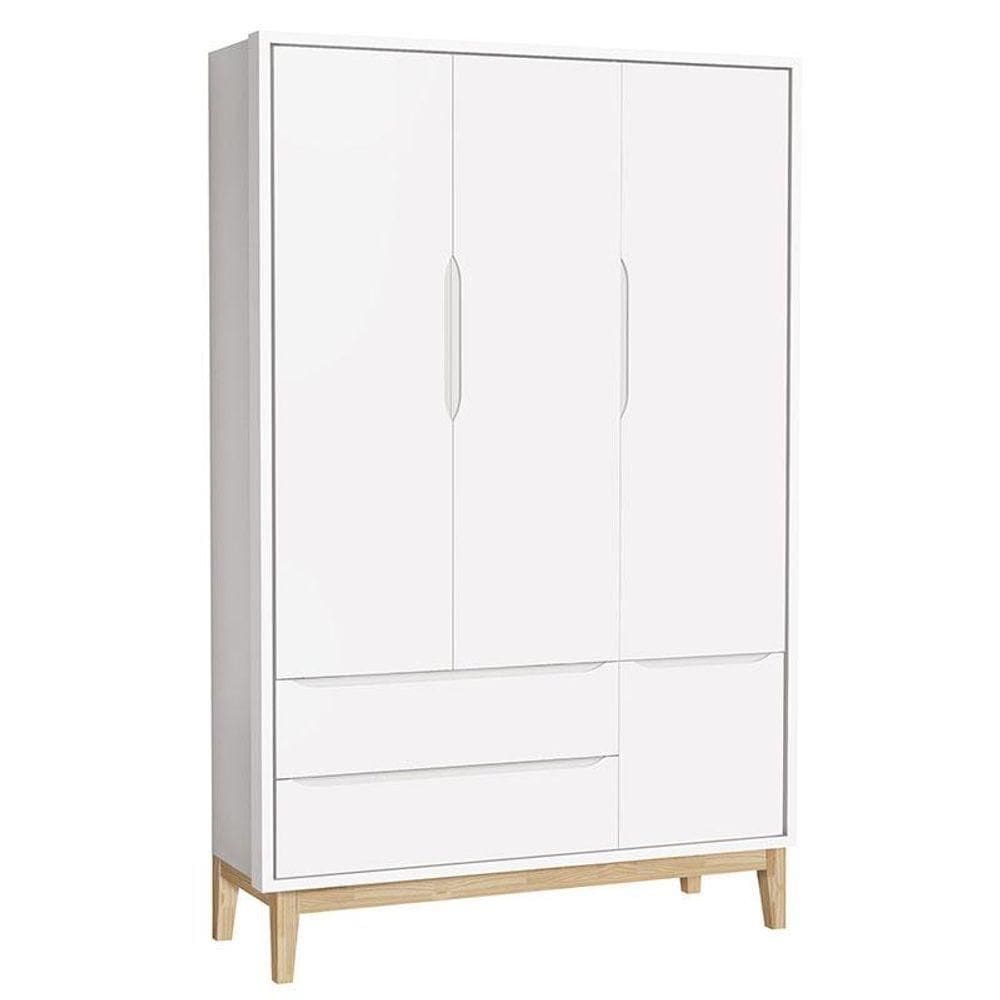 Guarda Roupa Infantil New Classic 3 Portas Branco Com Pés Madeira Natural - Reller