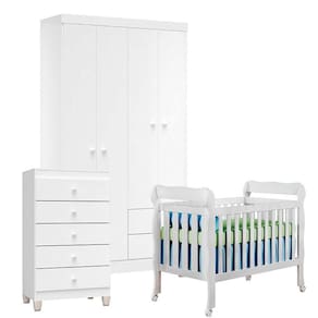 Quarto De Bebê 4 Portas Com Gaveteiro Ternura Baby E Berço Lila Branco Brilho - Incorplac