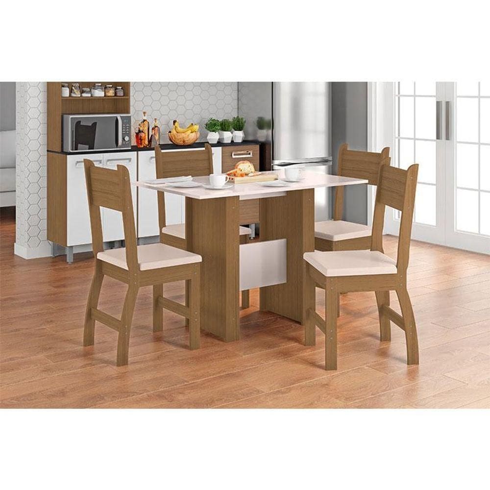 Mesa De Jantar Com 4 Cadeiras Ambiente Milano Carvalho Off White - Poliman