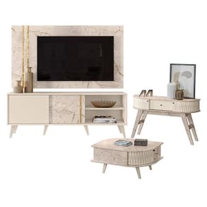 Rack Bancada E Painel Para Tv Cronos Com Aparador Estoril E Mesa De Centro Indianápolis Calacata Off White - Madetec