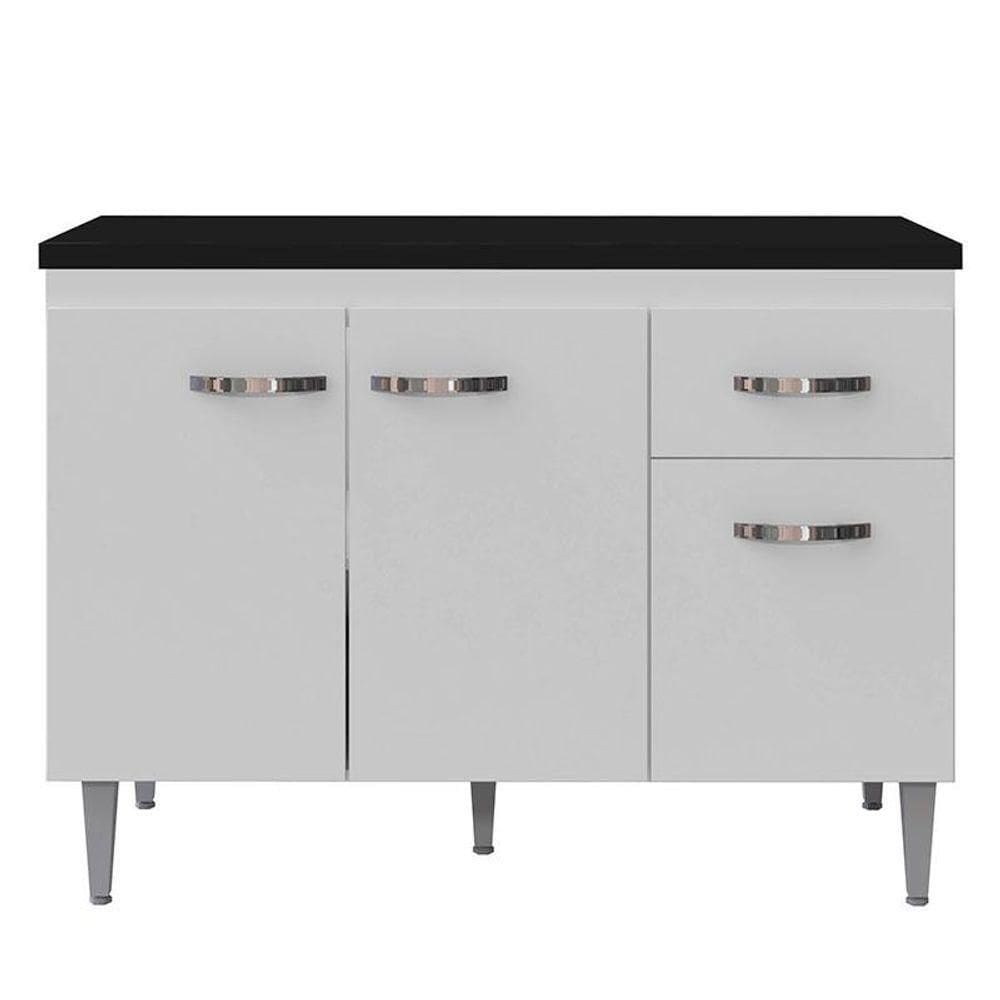 Balcão De Cozinha Gabriela Branco Flex Com Tampo 120 Cm Preto Fosco - Ajl
