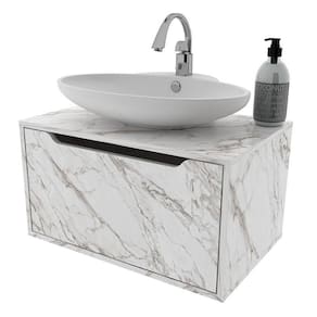 Balcão Gabinete Para Banheiro Suspenso Bn3646 Mármore Branco - Tecnomobili