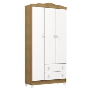 Guarda Roupa Infantil Mel Flat 3 Portas Branco Acetinado Amadeirado - Carolina