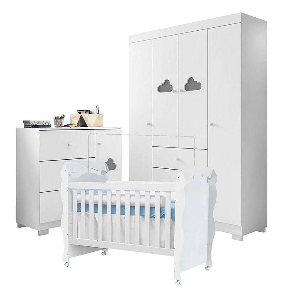 Quarto De Bebê Ane Com Berço Americano New Nanda Branco Brilho - Phoenix Baby