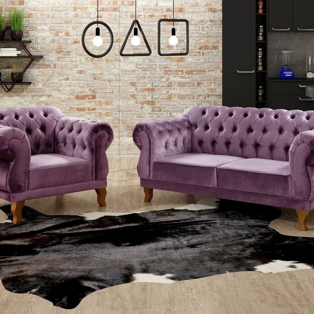 Sofá 2 e 1 Lugares Duquesa Decoração Sala Recepção Retrô Roxo