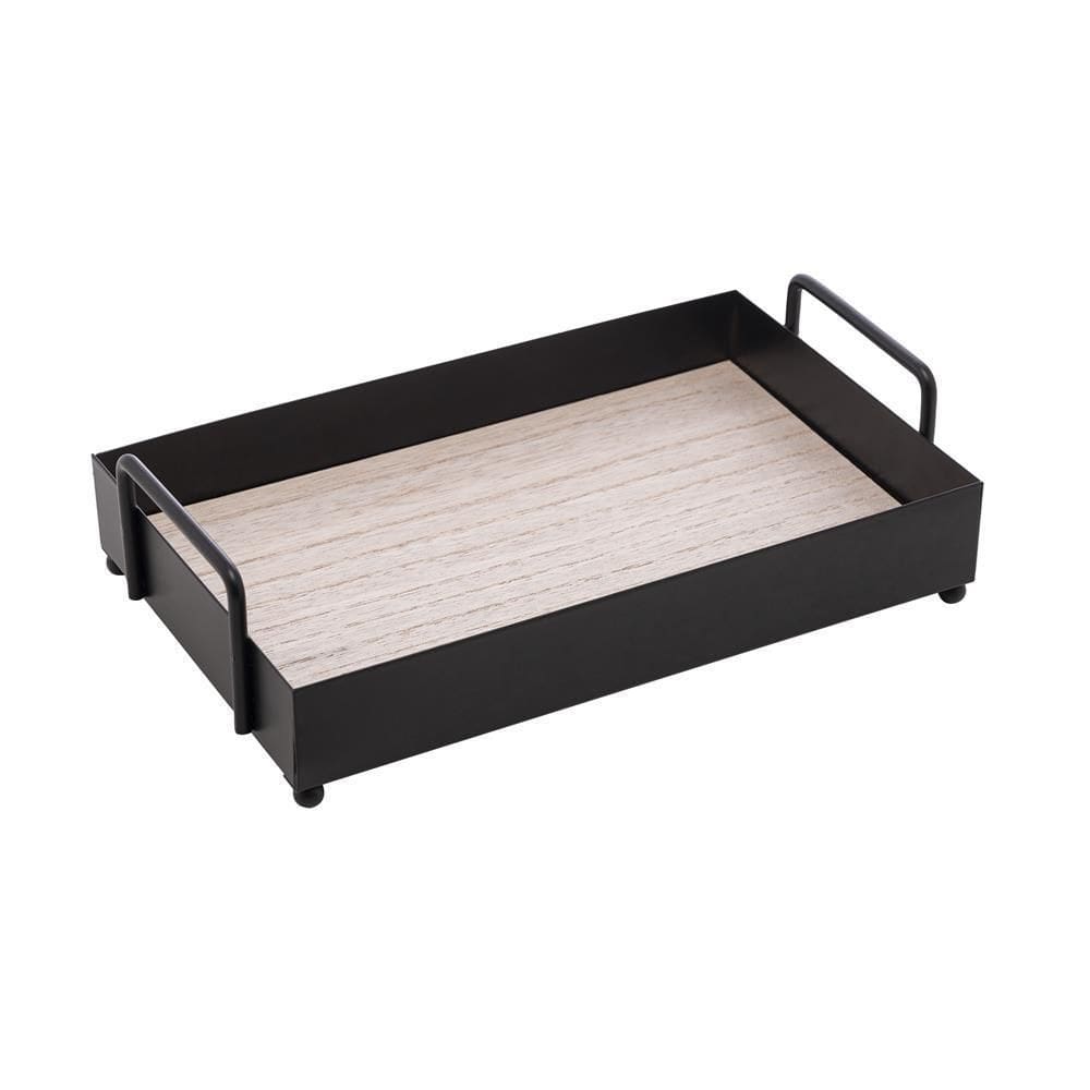 Bandeja 21X13 Com Alça Metal E Fundo Mdf Preto Fosco - Lyor