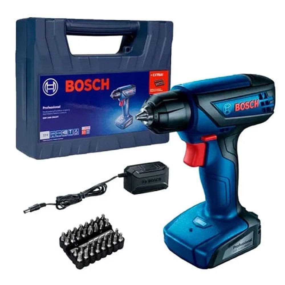 Parafusadeira Furadeira Bosch 12V GSB 1000 SMART Maleta + 33 acessorios