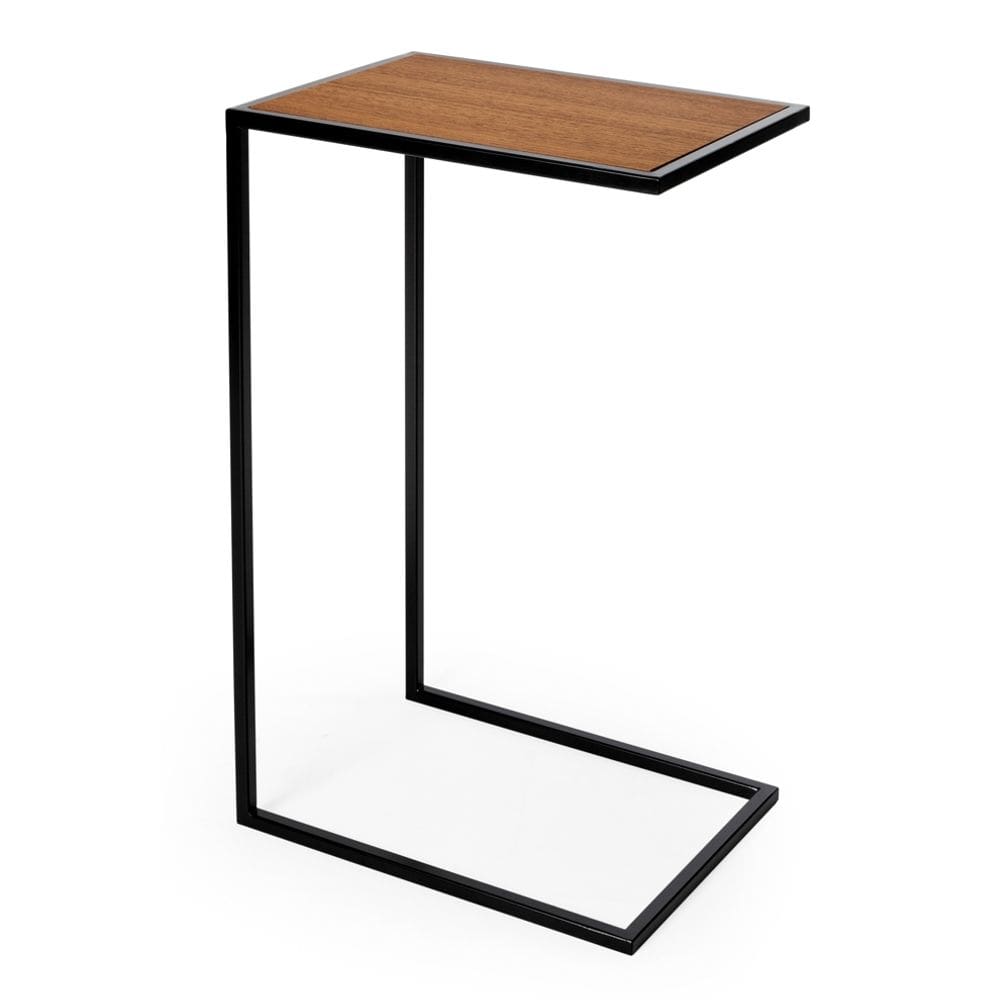 Mesa com Tampo de Madeira de 40cm x 30cm (66cm) de altura em Ferro Pintado de Preto Stainless