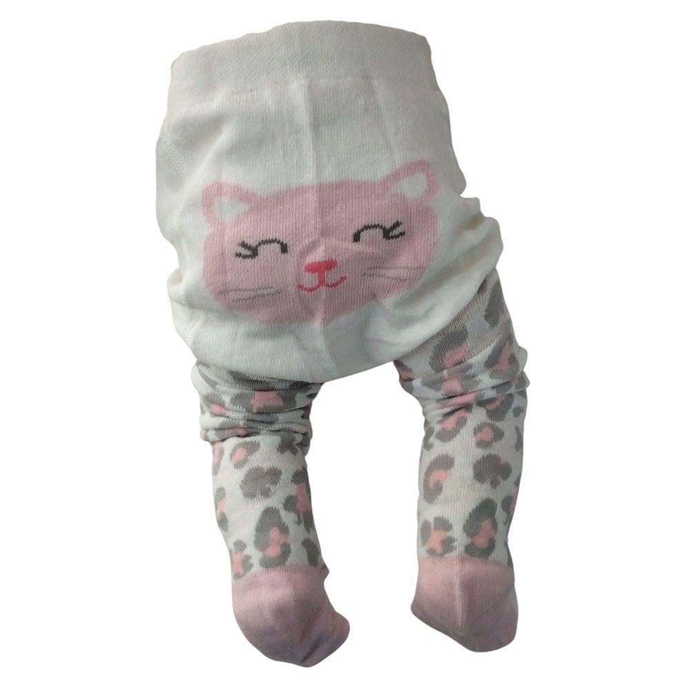 Meia Calça lã bebe fem Everly Branco onça rosa