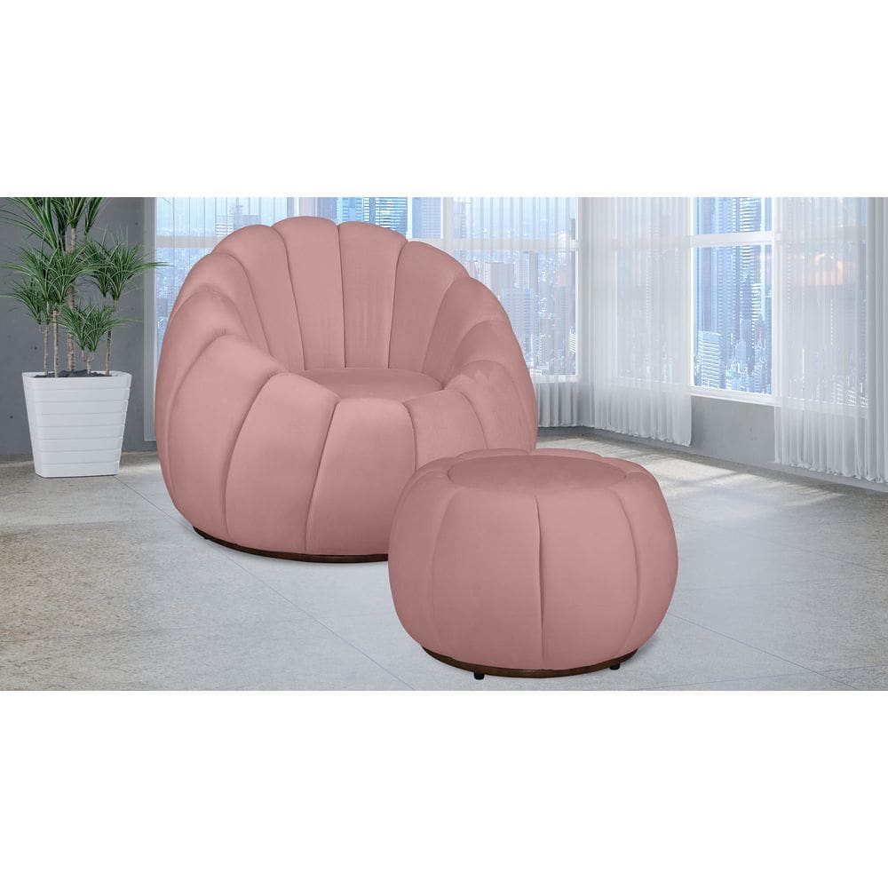 Kit Poltrona Giratória Concha C/ Puff Veludo Rosa - Londrilar