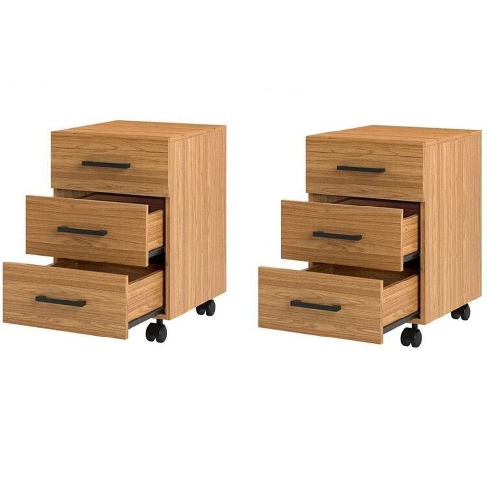 Kit 2 2/3 Gaveteiro 100% Mdf 3 Gavetas com Rodízios 39,5x43cm Marrom