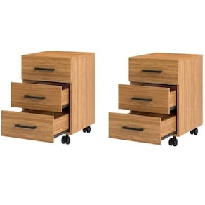 Kit 2 2/3 Gaveteiro 100% Mdf 3 Gavetas com Rodízios 39,5x43cm Marrom