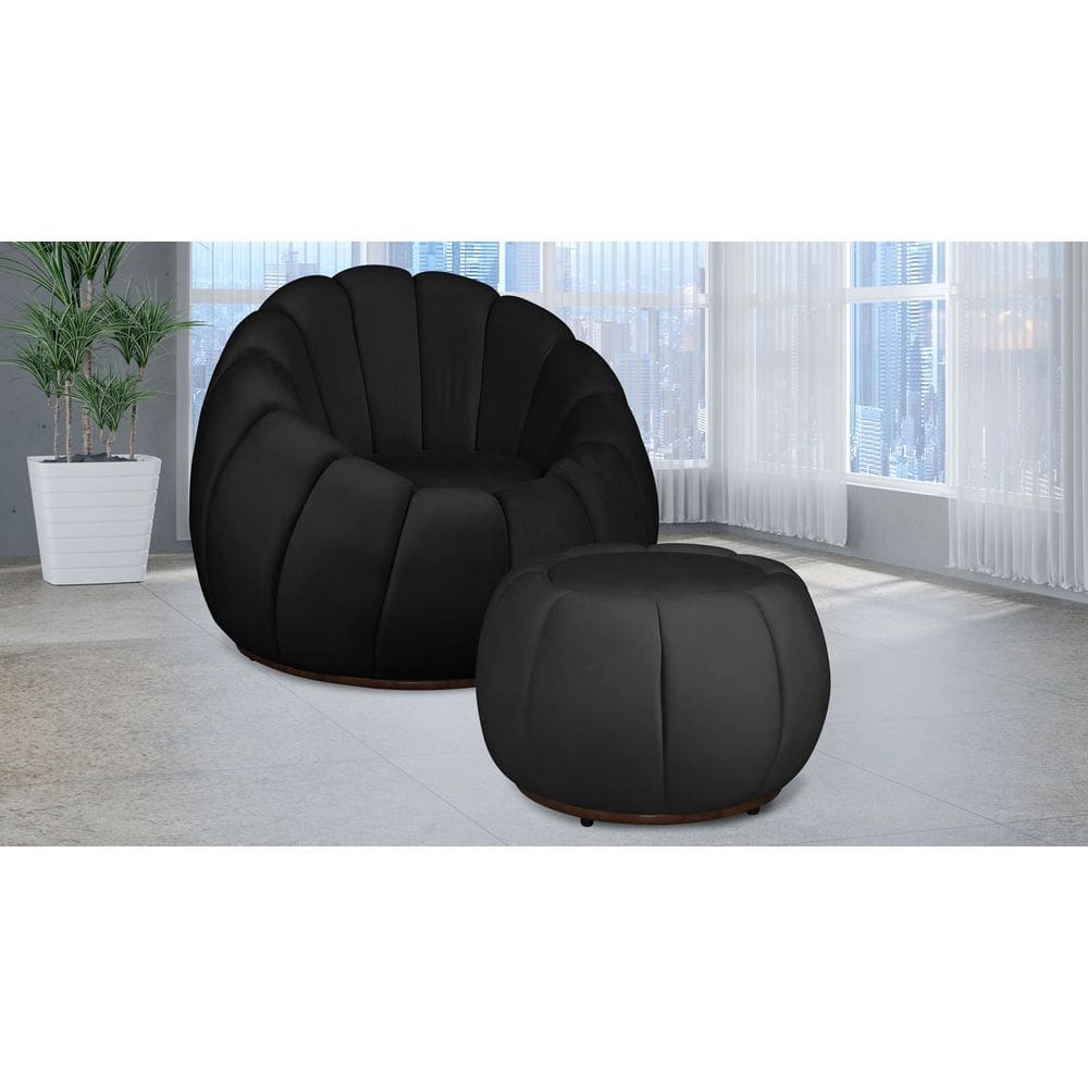 Kit Poltrona Giratória Concha C/ Puff Veludo Preto - Londrilar