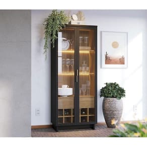 Cristaleira Ambiente Guanabara Preto Acetinado Noce Milano - Colibri