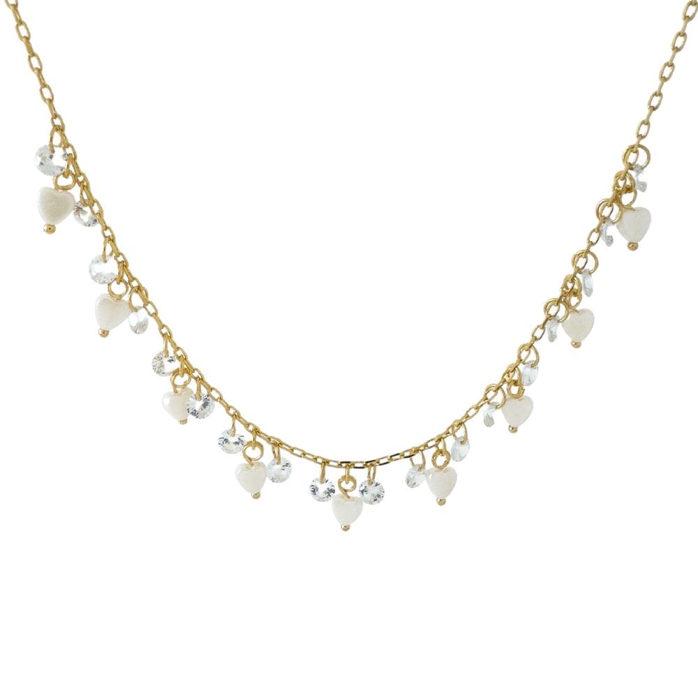 Colar Choker Corações Madrepérola e Zircônias Banhado a Ouro