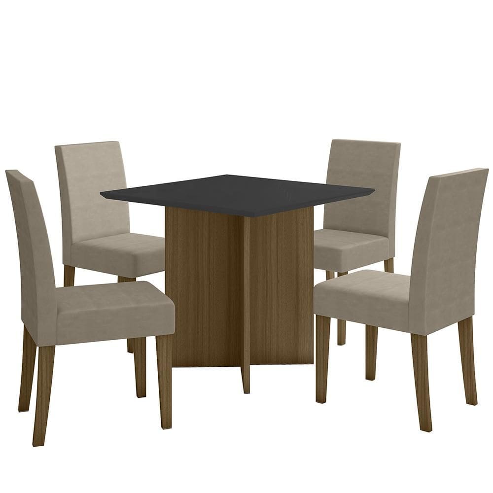 Kit Mesa de Jantar Helo Com Vidro 90x90 com 4 Cadeiras Josi