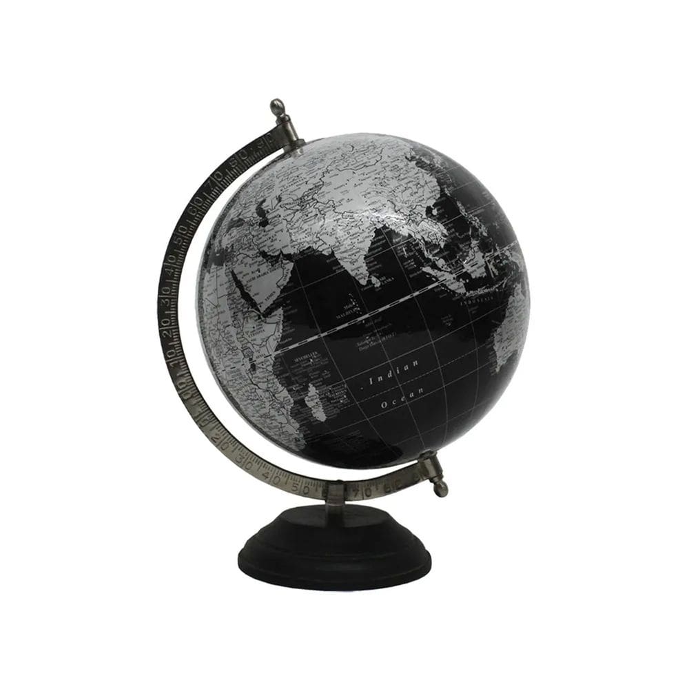 Globo Terrestre Decorativo em Metal e Madeira Preto 28,5cm SRY0008 BTC