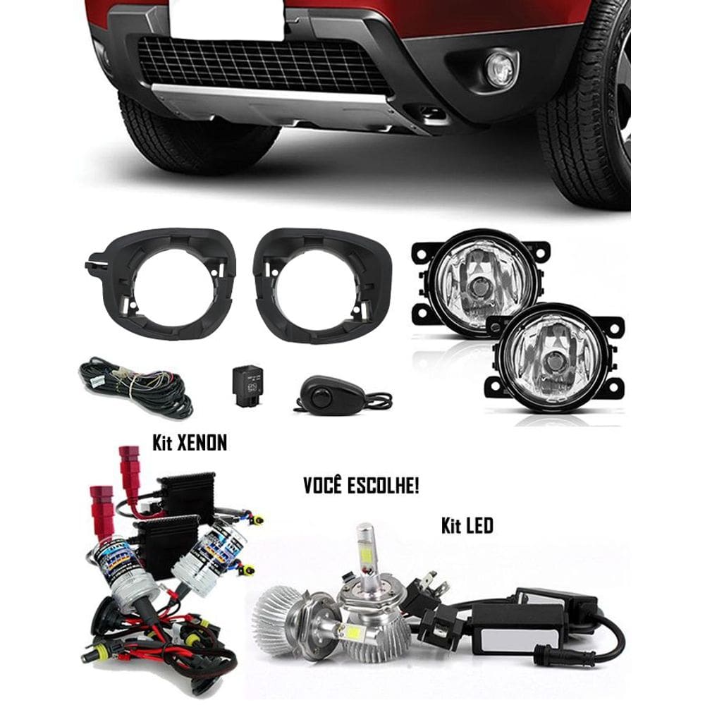 Kit Farol de Milha Neblina Renault Duster 2013 até 2019 Interruptor Alternativo + Kit Xenon 6000K / 8000K ou Kit Lâmpada Super LED 6000K