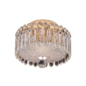 Plafon de Sobrepor Redondo Dourado com Cristais Transparentes 4G9 25cm