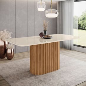 Mesa de Jantar com Tampo Mdf e Vidro com Canto Arredondado 180 Cm Solana Marrom/Off White