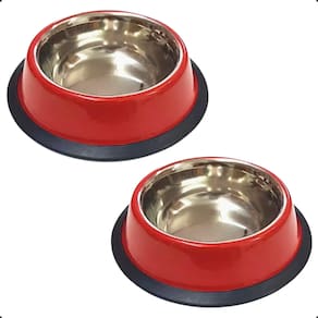 Pote Tigela Comedouro Inox Cão Cachorro 22 Cm Vermelho M 2Un