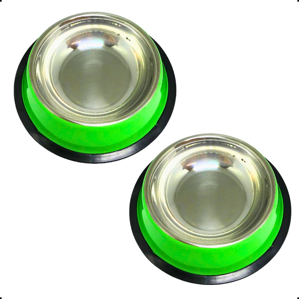 Pote Tigela Comedouro Inox Cão Cachorro 22Cm 400ml Verde 2Un