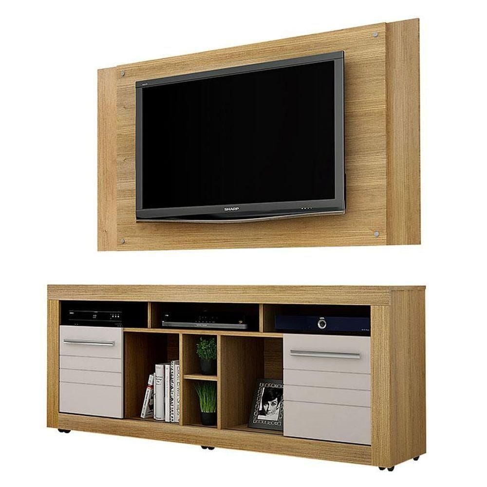 Rack Bancada E Painel Para Tv Firenze Cinamomo Off White - Valdemóveis