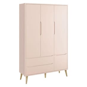 Guarda Roupa Infantil Theo 3 Portas Rosa Com Pés Madeira Natural - Reller