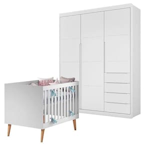 Berço Americano Ludmila E Guarda Roupa Blenda Branco Acetinado - Phoenix