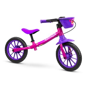 Bicicleta De Equilíbrio Sem Pedal Infantil Aro 12 Bike Balance Feminina Nathor Com Banco Regulável